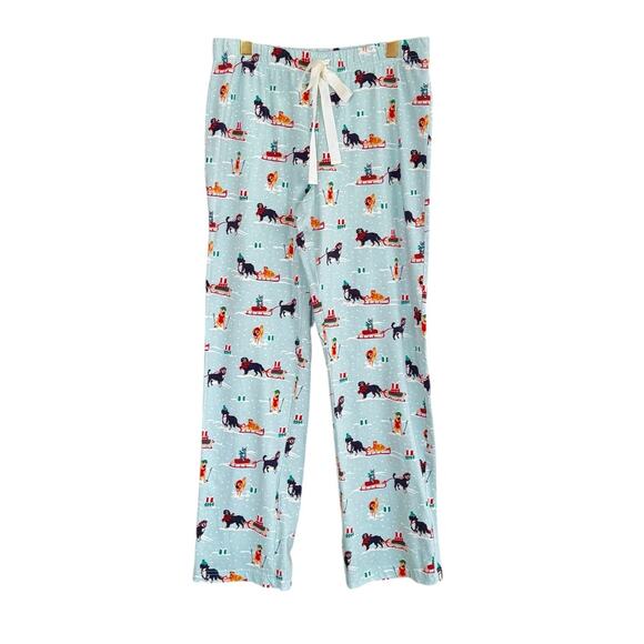 Cozy Knit Pajama Bottoms Lands End Holiday Dogs Cats Women XS Christmas Sleds - Picture 3 of 7